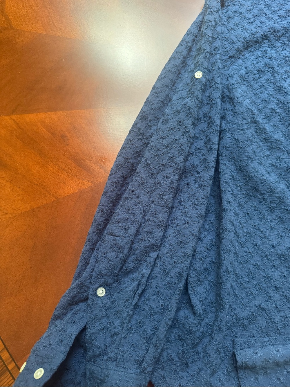 Ralph Lauren Navy Textured Cotton Button-Down Shirt - Picture 7 of 10